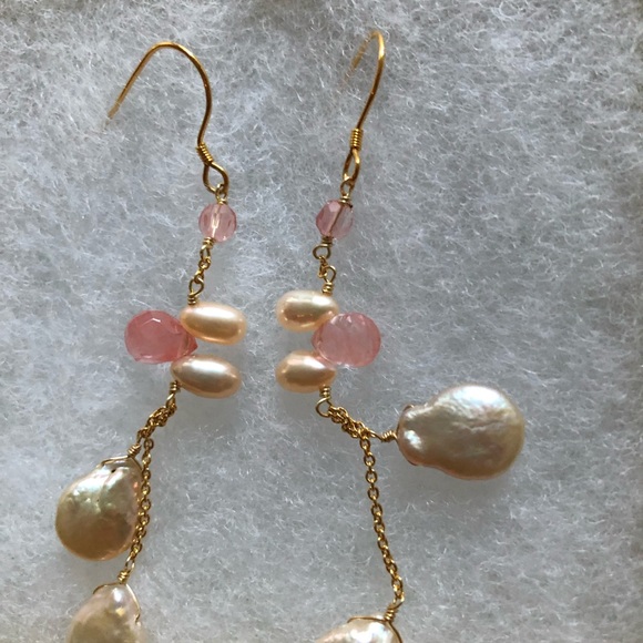 Giu Giu Freshwater Pearl & Rose Quartz Earring - Picture 8 of 8